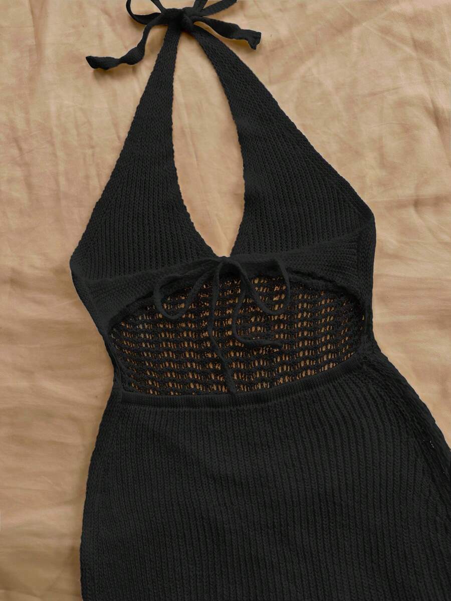 SHEIN WYWH Holiday Halter Backless Knit Dress With Bodycon Fit And Neck ...