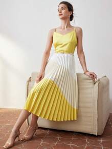 MOTF PREMIUM Vestido slip con dobladillo plisado de bloque de color - Multicolor - Ver 9