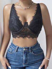 Zolique Women's Summer Solid Color Lace Crop Top, Slim Fit And Sexy Camisole - Black - View 6