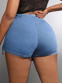 SHEIN SXY Shorts vaqueros casuales lisos para mujer de talla grande para uso diario