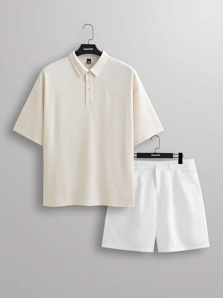 2pcs Knitted Casual Polo Shirt Set