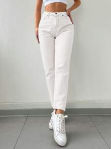 RueChic Pantalon en jean simple et unicolore pour femme, pour un port quotidien