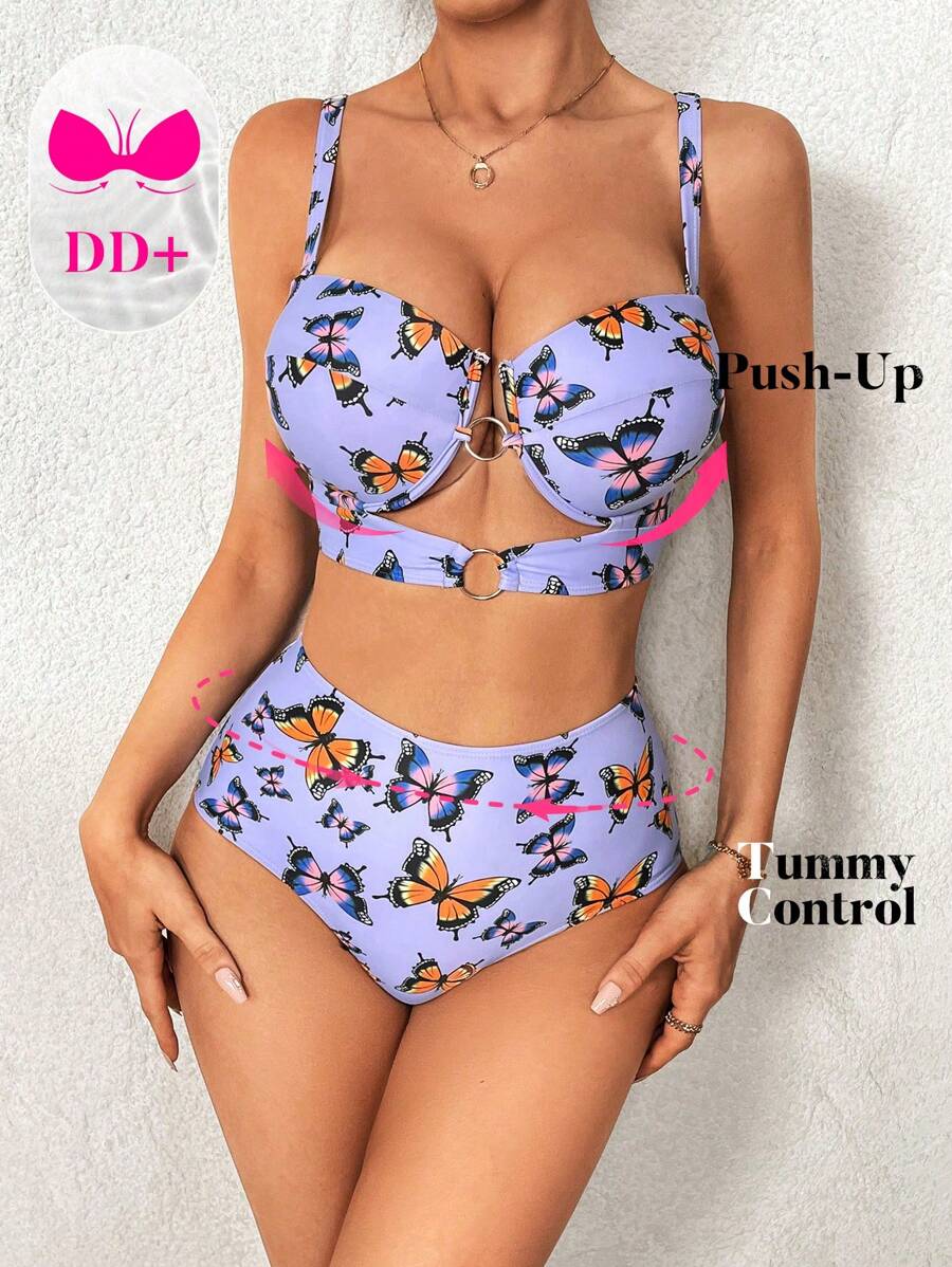 Swim DD+ Bộ Bikini Nữ Cắt ra Nhẫn Loại bướm - Màu tím - Xem 1