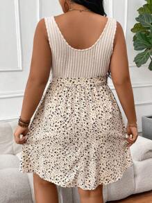 SHEIN VCAY Plus Size Boho Spliced 2 In 1 Ditsy Floral Print Vacation Dress, For Summer