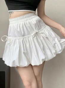 DAZY 女士夏季純色荷葉邊休閒短裙 - 白色 - 查看 3