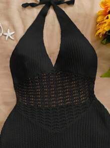 Soleia Holiday Halter Backless Knit Dress With Bodycon Fit And Neck Tie