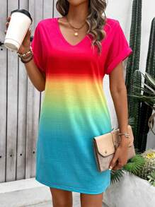 LONESS 女式時尚多彩短袖連衣裙 - 彩色 - 查看 5