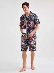Conjunto de camisa y pantalón corto con estampado de mariposas para hombres, ropa de verano y de estar en casa casual