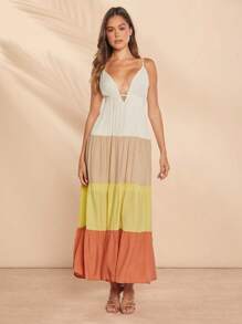 Hauture Vestido tejido con bloques de color y tirantes espagueti - Multicolor - Ver 1