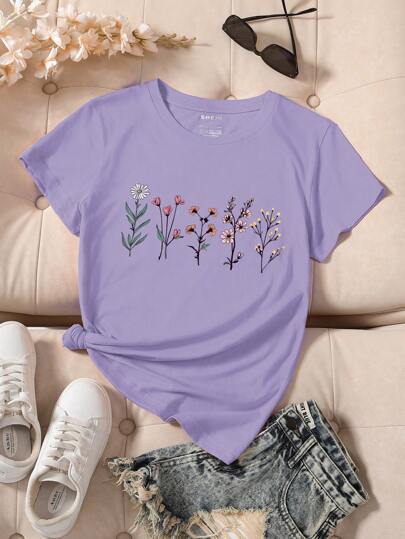 INAWLY 女士夏季花卉印花圆领短袖休闲 T 恤图案 T 恤女式上衣