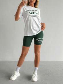 Easithlete 標語圖案落肩T恤和騎行褲 - 彩色 - 查看 6