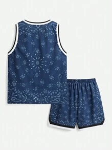 Manfinity VCAY Herren 2-teiliges Set mit digital bedrucktem Paisley Muster, Hip-Hop Stil, Sommermodekollektion