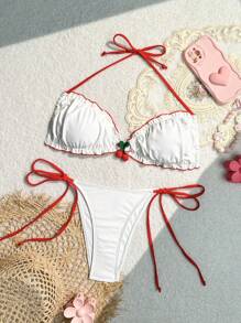 Swim Mod Bộ bikini có đường viền tương phản dành cho nữ dành cho kỳ nghỉ ở bãi biển & hồ bơi, Bộ bikini đi biển mùa hè Bộ áo ngực và bikini dưới Bộ bikini dành cho bãi biển mùa hè - Đỏ và trắng - Xem 1