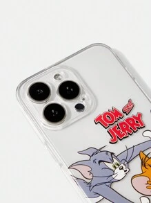 TOM & JERRY X SHEIN Funda de teléfono transparente impresa con dibujos animados y letras
