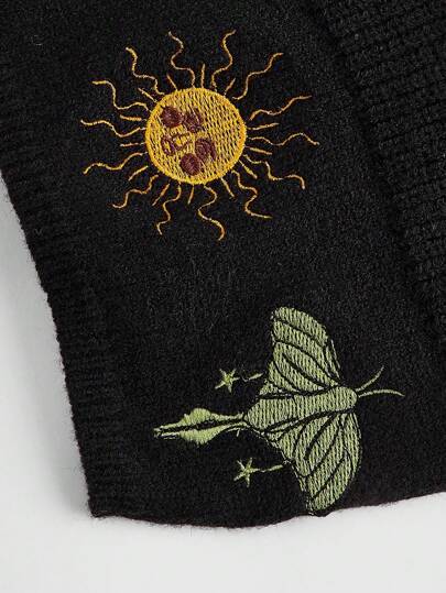 Hippie Top De Punto Para Mujer Con Cuello Halter De Talla Grande Con Patrón Bordado Del Sol Y La Luna