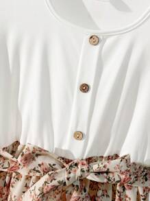 Tween Girl Simple Daily Dress With Ditsy Floral - Multicolor - View 3