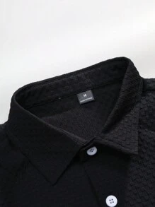 Men Summer Casual Solid Color Short Sleeve Shirt And Shorts Set - Black - View 5