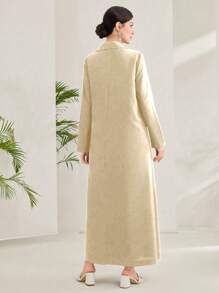 Al Najma 女士纯色翻领腰带长袖阿拉伯长袍 - 卡其色 - 查看 2