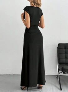 SHEIN Tall Solid Color A-Line Waist Cinched Long Dress Elegant Dress