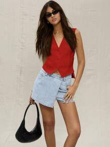 MUSERA Button Up Woven Waistcoat Vacation Casual Graduation Wedding Guest Holiday ,Elegant - Red - View 1