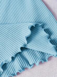 SHEIN Young Girl Knitted Solid Color Butterfly Patterned Casual Dress With Round Neck - Blue - View 5