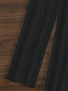 2pcs/Set Summer Beach Solid Color Long Sleeve Top And Long Pants Cover-Up Set - Black - View 7