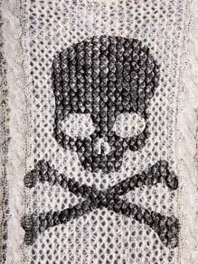 Airlisse Women's Skull Pattern Round Neck Sweater,Long Sleeve Tops, Knit Pullover Fall Winter - Beige - View 5