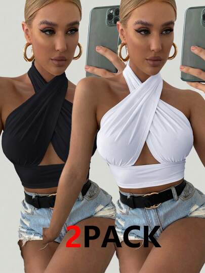 2 Stück/Set schlichte, universell einsetzbare, erfrischende Träger-Tops