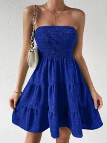 Chiquease 無肩帶多層邊緣連衣裙 - 藍色 - 查看 3