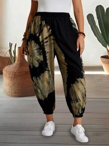EMERY ROSE Pantalones de pierna cónica de estilo campestre de primavera con estampado para uso diario casual de talla grande para vacaciones de verano - Dorado - Ver 4