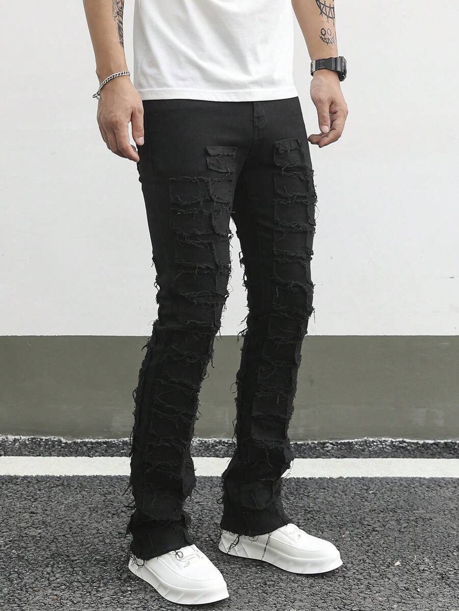 Manfinity EMRG Nam Frayed Cạnh Denim Quần jean - màu đen - Xem 1