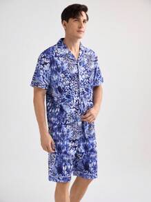 夏季家居服套裝男士全印花短袖和短褲 - 彩色 - 查看 7