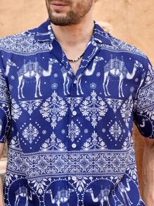 Manfinity VCAY Lightweight, Breathable Casual Vacation Men's Beach Shirt - Navy Blue - View 4