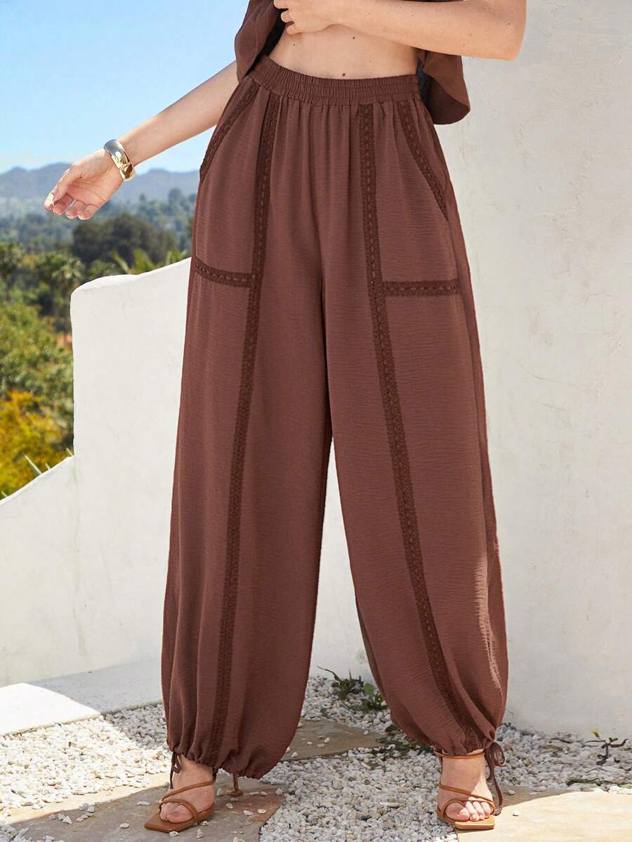 Forever 21 Vacation Leisure Lace Trimmed Cuffed Pants