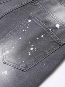 Pantalones cortos vaqueros con manchas de pintura desgastados y rotos en gris oscuro (estilo europeo y americano) para hombre - Gris Oscuro - Ver 3