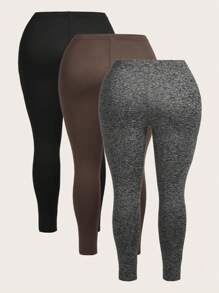 Slaydiva Bộ 3 chiếc quần legging cỡ lớn thông thường dành cho nữ, thích hợp cho mùa hè - Nhiều màu - Xem 2