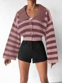 EURMUSE Cardigan cu guler mozaic în dungi