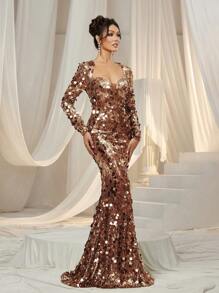 Faeriesty Vestido de fiesta con escote de corazón y bajo de cola de sirena con lentejuelas