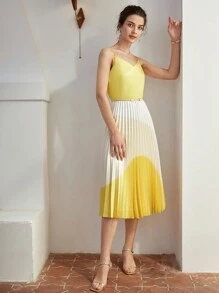 MOTF PREMIUM Vestido slip con dobladillo plisado de bloque de color - Multicolor - Ver 6