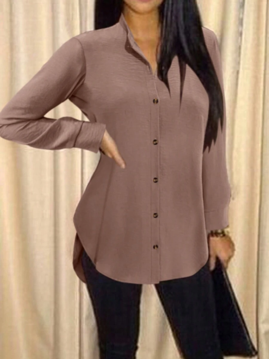 Casual Solid Color Long Sleeve Back Split Shirt