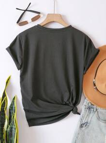 INAWLY Women's Summer Heart & Letter Print Round Neck Short Sleeve Casual T-Shirt Graphic Tees Women Tops