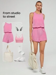 GLOWMODE Enterizo con recortes, bolsillos y ropa interior incorporada para correr y hacer ejercicio de impacto medio con secado rápido VitalSwift en talla mediana