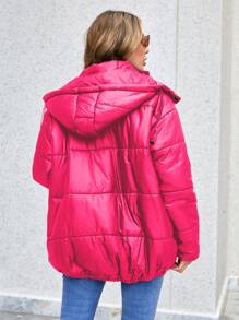 EURMUSE Women'S Hooded Zipper Padded Coat - Pink - View 2