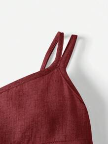 SHEIN 寶寶女孩簡約純色單肩連身衣，夏季度假的完美選擇 - 紅色 - 查看 5