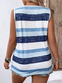 SHEIN LUNE Plus Size Women Striped Print Round Neck Sleeveless Loose Knit Tank Top, Women Summer Top