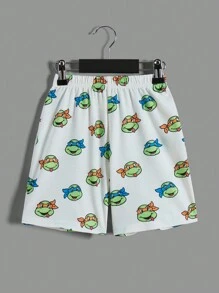TEENAGE MUTANT NINJA TURTLES | SHEIN 男童绿色卡通印花短袖上衣短裤套装夏季家居服套装 - 綠色 - 查看 7