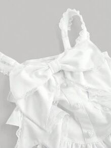 SHEIN MOD Áo ren nơ 3D cỡ lớn màu trắng có viền hoa viền xếp nếp, hoàn hảo cho các bữa tiệc mùa hè & những buổi hẹn hò hoàng gia - trắng - Xem 3