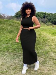 SHEIN EZwear 淺色針織女士上衣和裙子套裝 - 黑色 - 查看 8