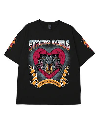 Lsscid ROMWE MEN Men's Vintage Printed Short Sleeve T-Shirt, Summer