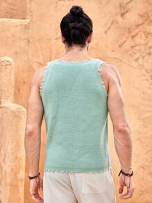 Manfinity VCAY Men's Lightweight Breathable Knitted Sweater Vests, Summer Vacation Beach Outfits Casual - Mint Green - View 2